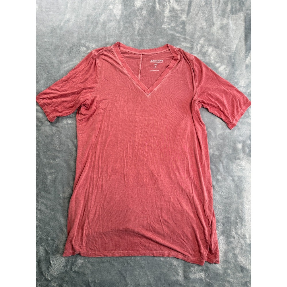 Super Soft By Torrid T-Shirt Womens 0 Pink Knit Stretch V-Neck Short Sleeve